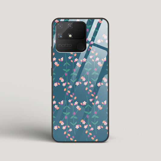 Blue Floral Pattern - Realme Narzo 50A Glass Case