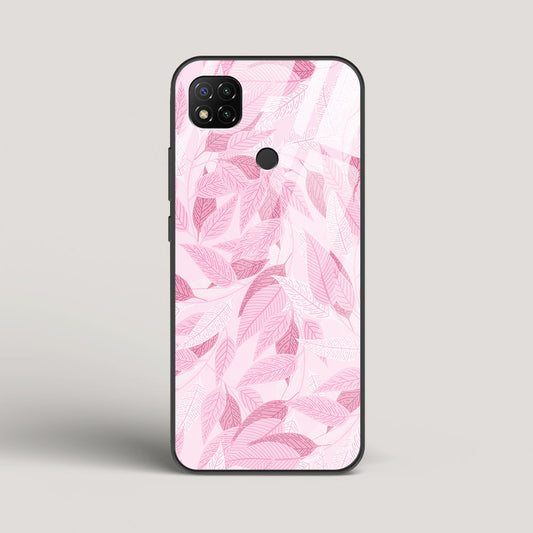 Pink Leaves Pattern - Redmi 9 Glass Case