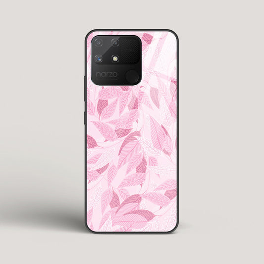 Pink Leaves Pattern - Realme Narzo 50A Glass Case