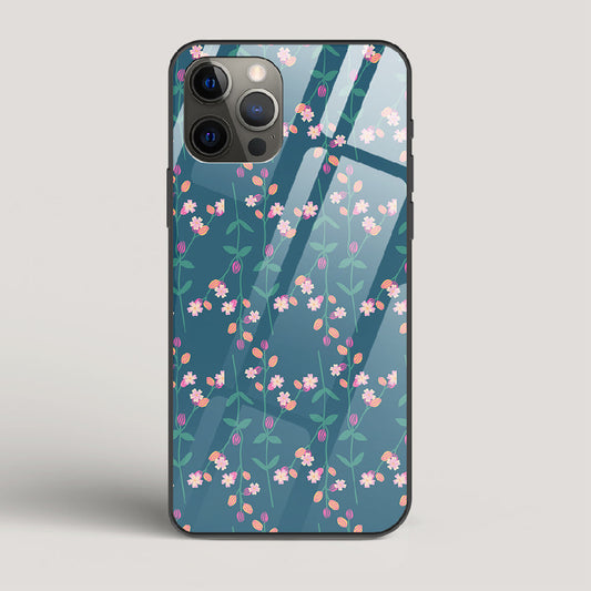 Blue Floral Pattern - iPhone 12 Pro Max Glass Case