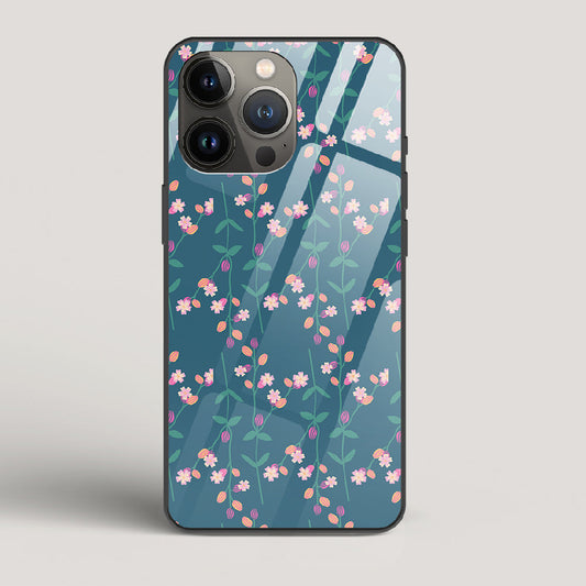 Blue Floral Pattern - iPhone 13 Pro Max Glass Gripper Case