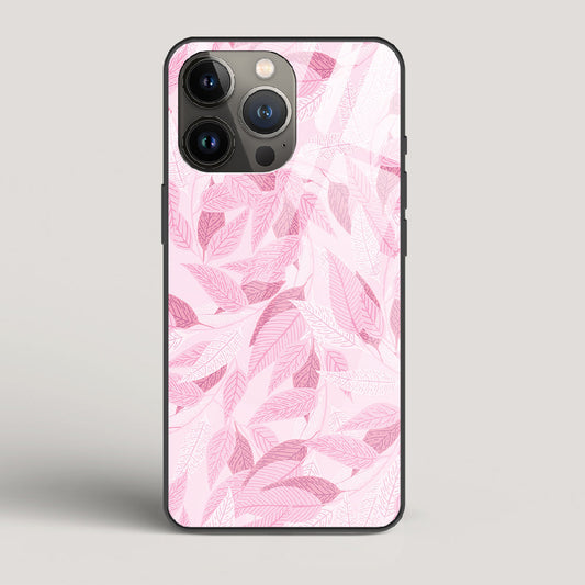 Pink Leaves Pattern - iPhone 13 Pro Max Glass Case