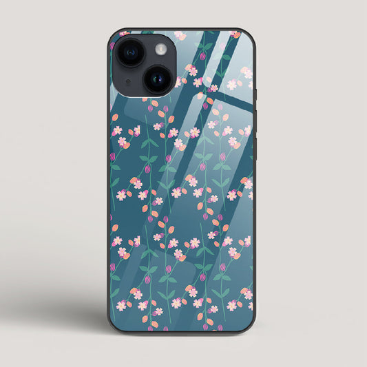 Blue Floral Pattern - iPhone 14 Glass Case