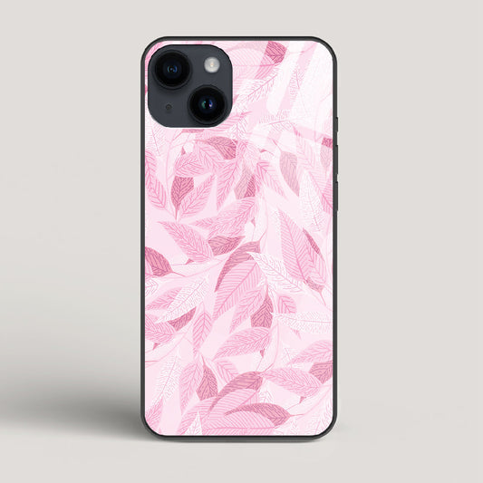 Pink Leaves Pattern - iPhone 14 Glass Case