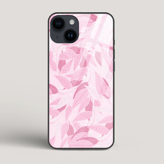 Pink Leaves Pattern - iPhone 15 Glass Case