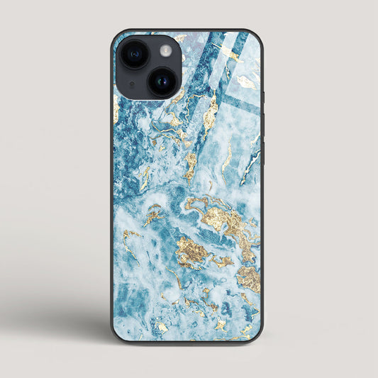 Blue & Gold Marble - iPhone 15 Glass Case