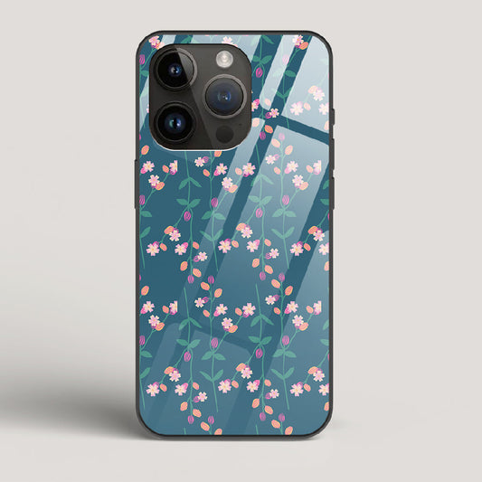 Blue Floral Pattern - iPhone 14 Pro Glass Case