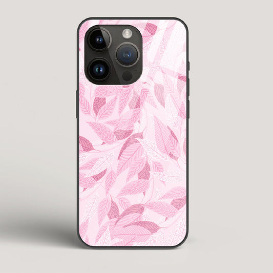 Pink Leaves Pattern - iPhone 14 Pro Glass Case