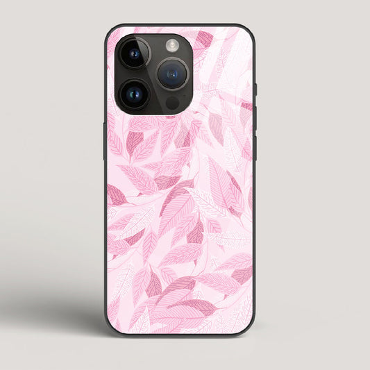 Pink Leaves Pattern - iPhone 15 Pro Glass Case