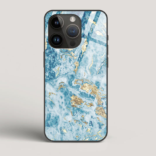 Blue & Gold Marble - iPhone 15 Pro Glass Case