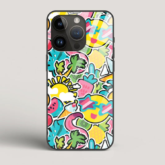 Tropical Summer Patterns - iPhone 15 Pro Glass Case