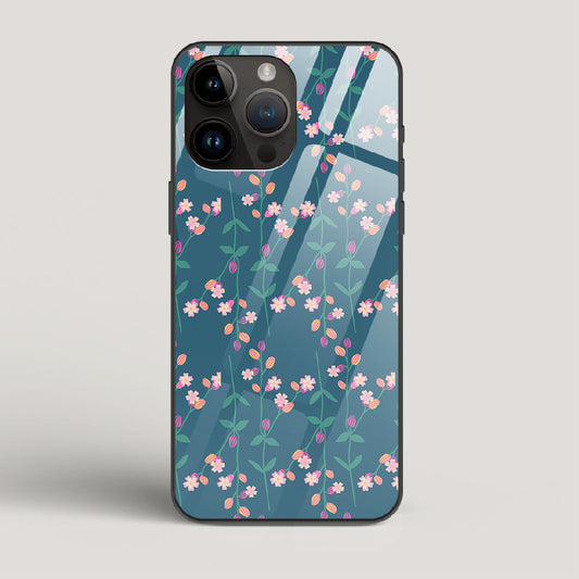 Blue Floral Pattern - iPhone 15 Pro Max Glass Case