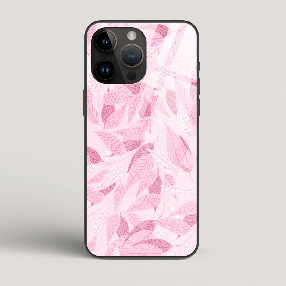 Pink Leaves Pattern - iPhone 15 Pro Max Glass Case