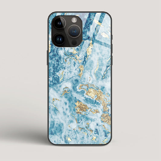 Blue & Gold Marble - iPhone 15 Pro Max Glass Case