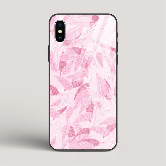 Pink Leaves Pattern - iPhone X Glass Case