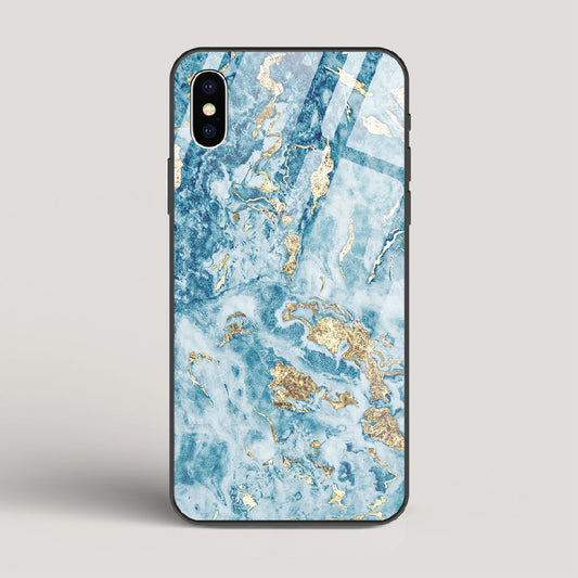 Blue & Gold Marble - iPhone X Glass Case