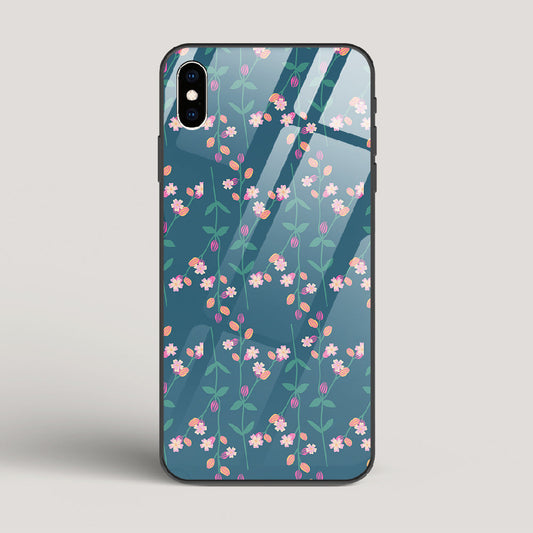 Blue Floral Pattern - iPhone XS Max Glass Case