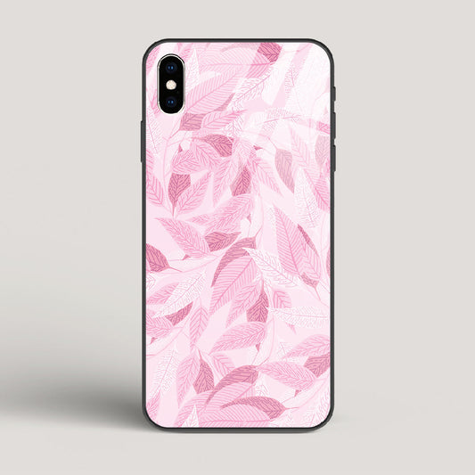 Pink Leaves Pattern - iPhone XS Max Glass Case