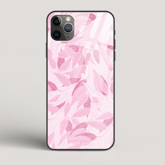 Pink Leaves Pattern - iPhone 11 Pro Max Glass Gripper Case