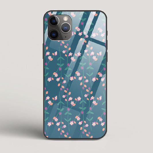 Blue Floral Pattern - iPhone 11 Pro Glass Case