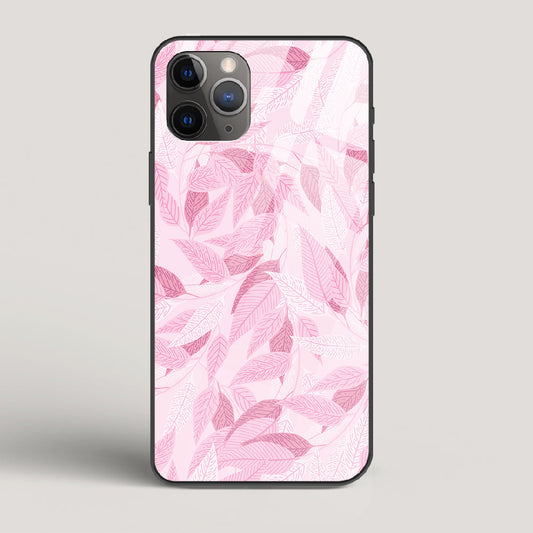 Pink Leaves Pattern - iPhone 11 Pro Glass Case