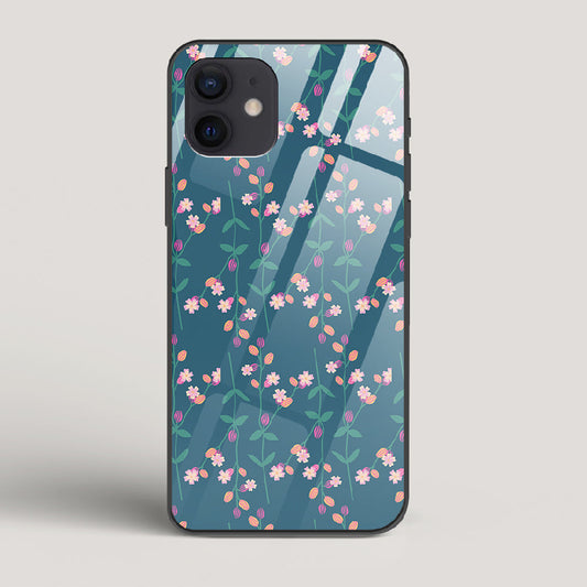 Blue Floral Pattern - iPhone 12 Mini Glass Case