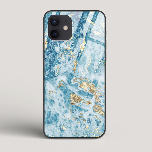 Blue & Gold Marble - iPhone 12 Mini Glass Case