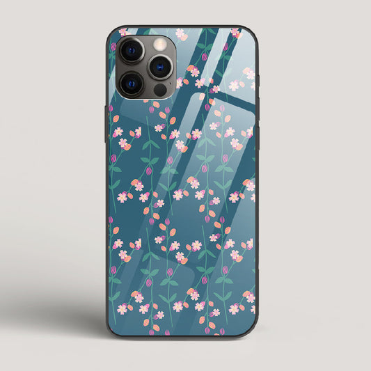 Blue Floral Pattern - iPhone 12 Pro Glass Case