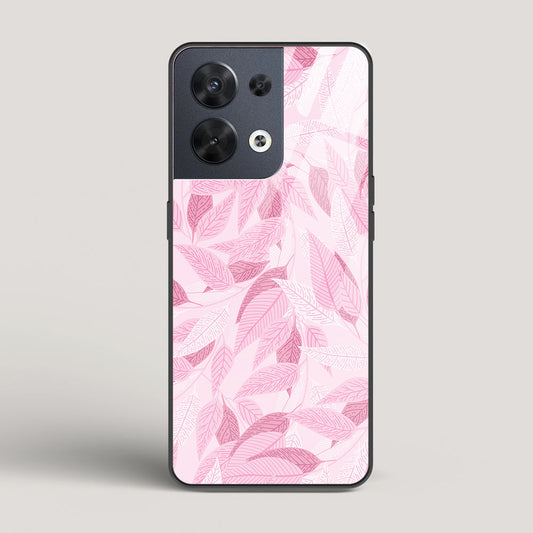 Pink Leaves Pattern - Oppo Reno 8 Glass Case