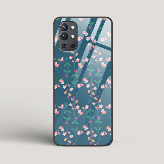 Blue Floral Pattern - OnePlus 9R Glass Case