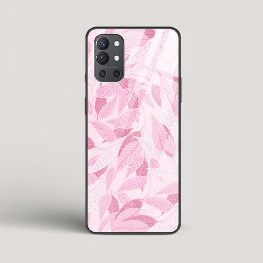 Pink Leaves Pattern - OnePlus 9R Glass Case