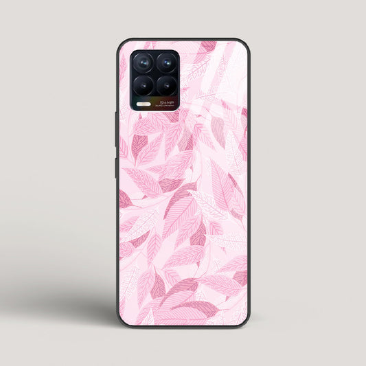 Pink Leaves Pattern - Realme 8 Glass Case