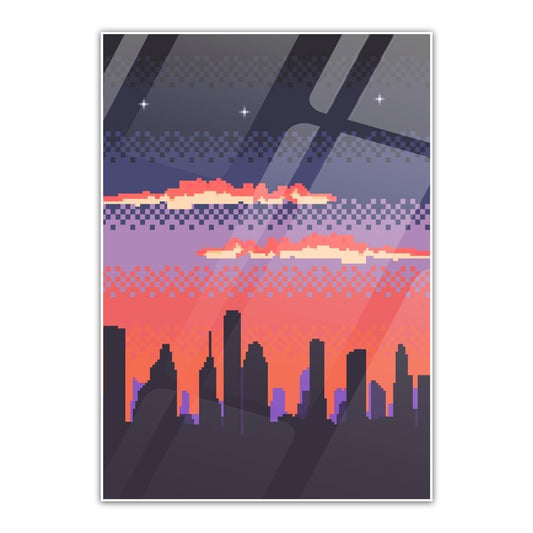 Sunset Pixel Art Metal Poster   By Silly Vibe