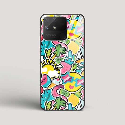 Tropical Summer Patterns - Realme Narzo 50A Glass Case