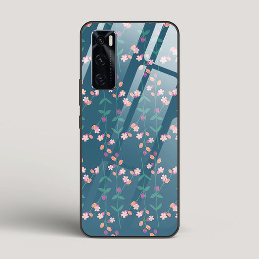 Blue Floral Pattern - vivo V20 SE Glass Case