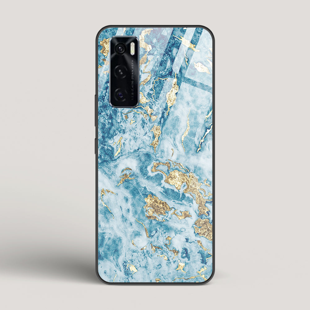 Blue & Gold Marble - vivo V20 SE Glass Case