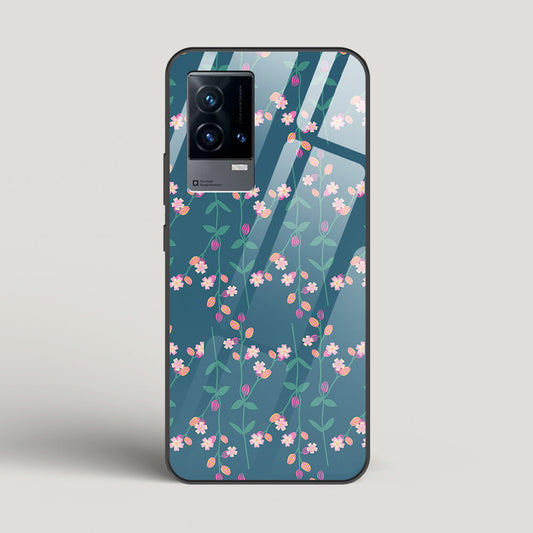 Blue Floral Pattern - vivo iQOO 9 Glass Case