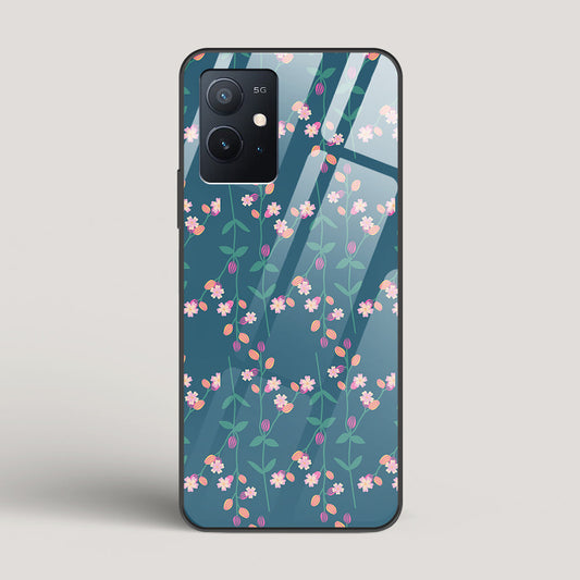 Blue Floral Pattern - vivo iQOO Z6 Glass Case