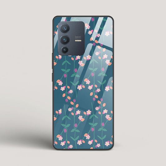 Blue Floral Pattern - vivo V23 Pro Glass Case