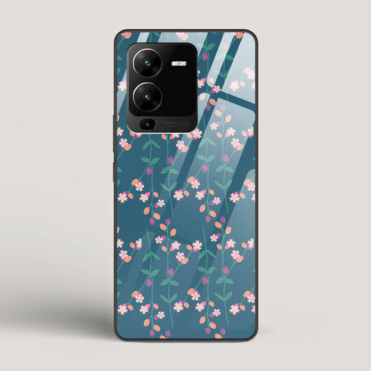 Blue Floral Pattern - vivo V25 Pro Glass Case