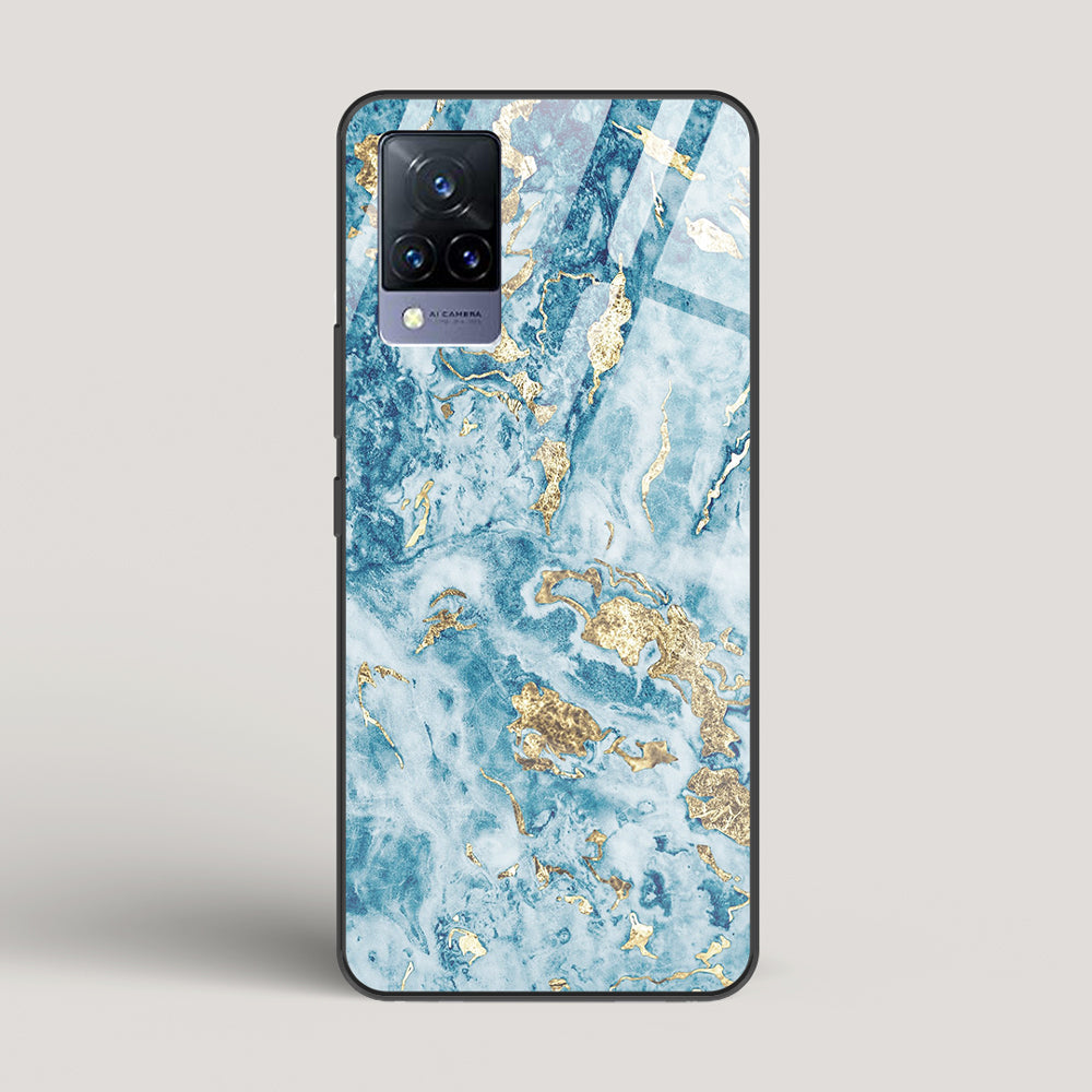 Blue & Gold Marble - vivo V21 Glass Case