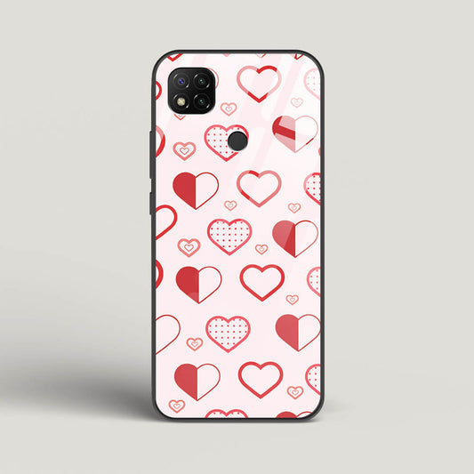 Abstract Heart Pattern - Redmi 9 Glass Gripper Case