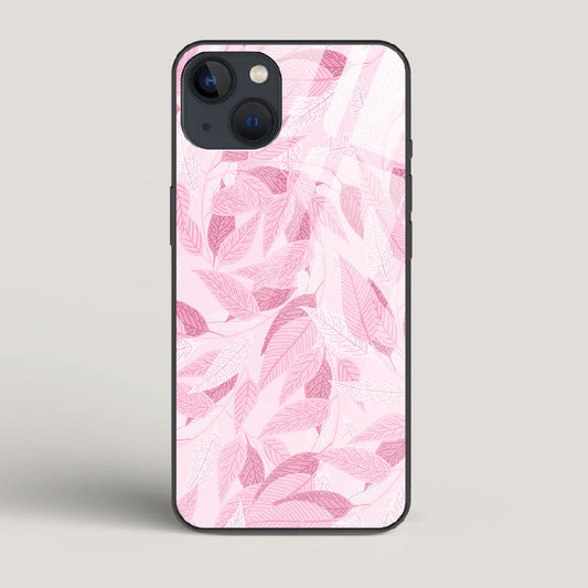 Pink Leaves Pattern - iPhone 13 Glass Case