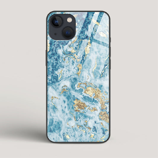 Blue & Gold Marble - iPhone 13 Glass Case