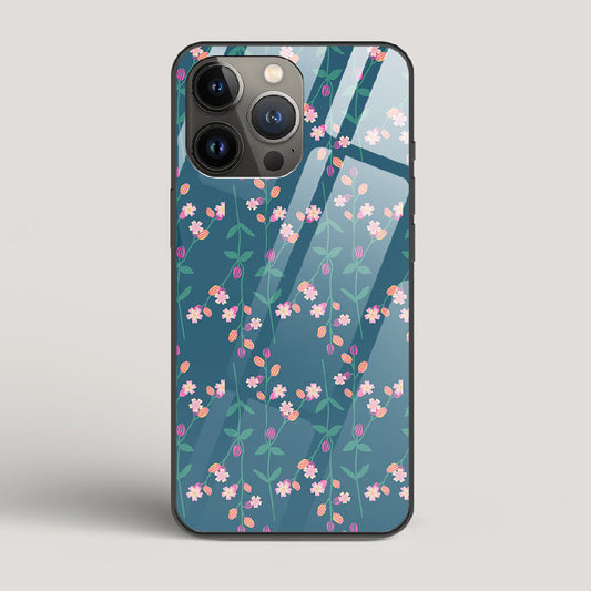 Blue Floral Pattern - iPhone 13 Pro Glass Case