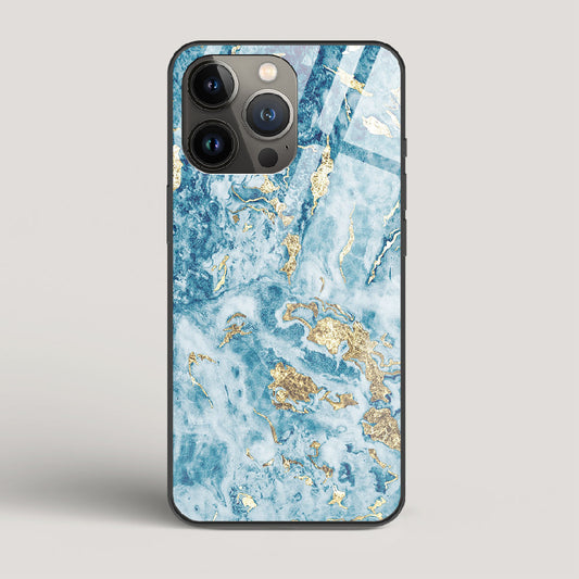 Blue & Gold Marble - iPhone 13 Pro Glass Case