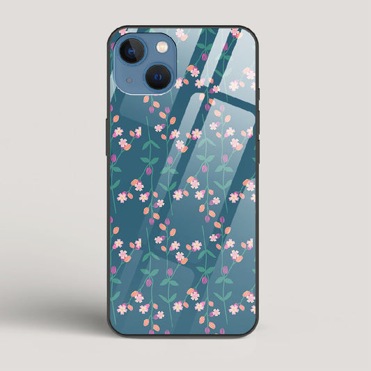 Blue Floral Pattern - iPhone 13 Mini Glass Case