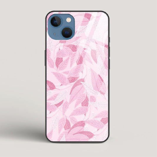 Pink Leaves Pattern - iPhone 13 Mini Glass Case