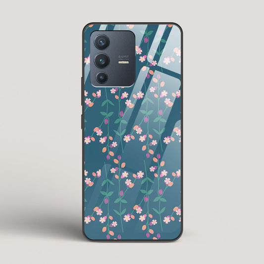 Blue Floral Pattern - vivo V23 5G Glass Case