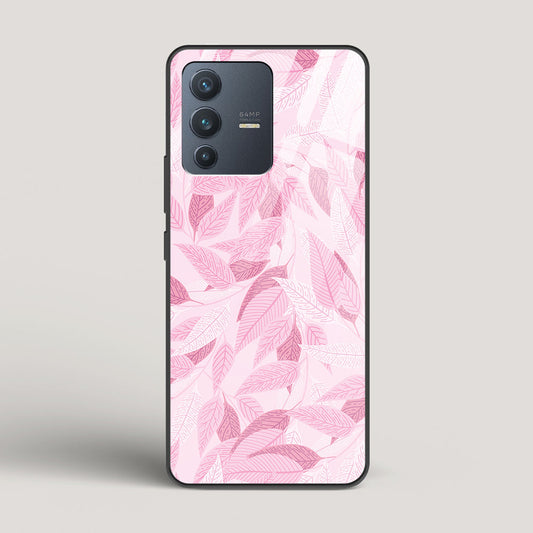 Pink Leaves Pattern - vivo V23 5G Glass Case